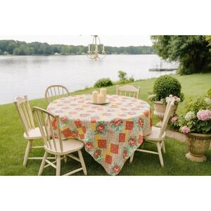 Floral Patchwork Quilted Tablecloth Round  Style‎ Decor Pioneer WOMAN #14